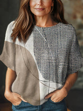 Women's Geometric Pattern Art Print Casual Crew Neck Short Sleeve Knitted Sweater